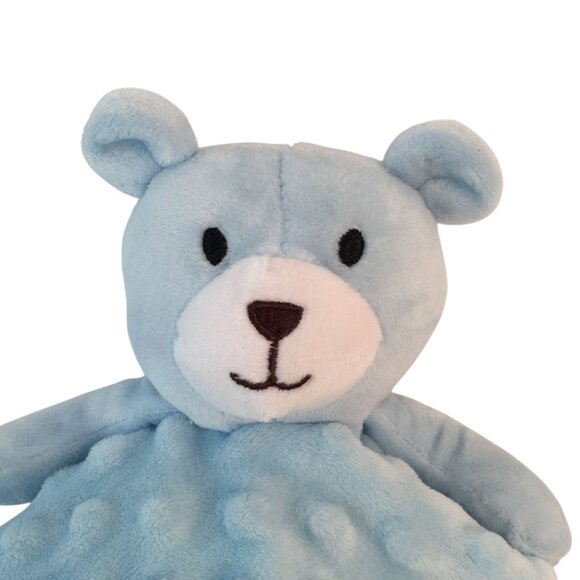 Okie Dokie Blue Teddy Bear Lovey 13" Minky Dots Baby Security Blanket - Picture 2 of 6